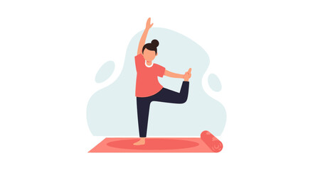 Woman practices yoga on a mat, demonstrating balance and flexibility. Focuses on health, wellness, and mindful exercise for a healthy lifestyle.