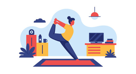 Person in a challenging yoga pose at home, demonstrating flexibility and balance. Represents wellness, healthy lifestyle, and mindfulness.