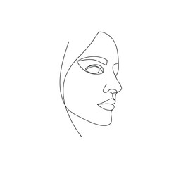 Elegant female face profile abstract line art black and white