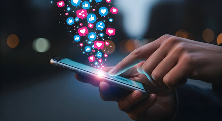 Hand using smartphone with Social media concept