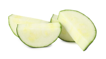 Pieces of fresh zucchini isolated on white