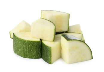 Pieces of fresh zucchini isolated on white