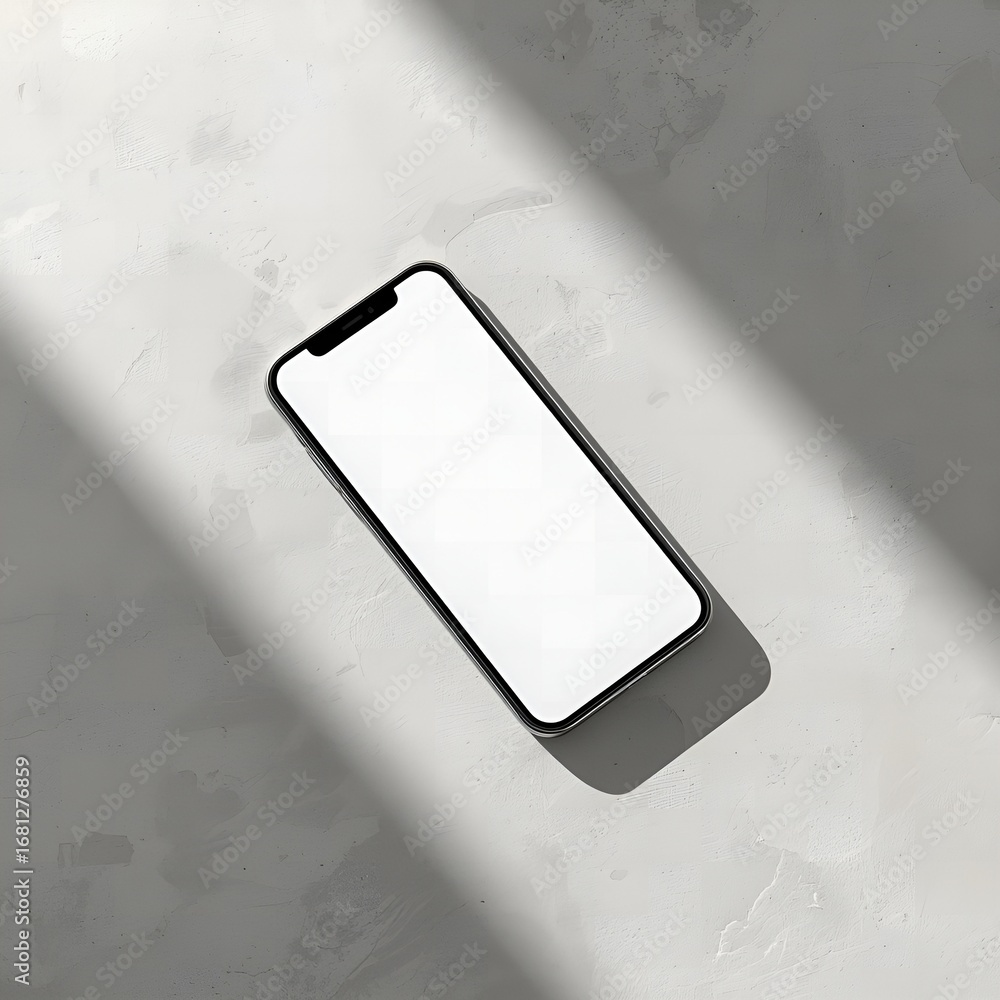 Poster modern smartphone displaying blank screen with soft diagonal light and shadow overlay