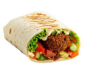 Angled Side View of Falafel Wrap with Visible Vegetable Layers, isolated on transparent background PNG