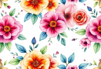 Obraz premium Elegant watercolor floral pattern, hand-drawn style, seamless white background texture for fashion prints, petal, white