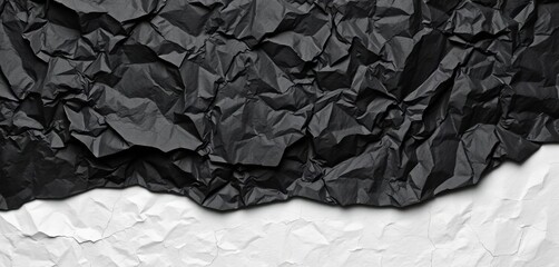 Deep black crumpled paper, white crackled texture, rough surface, crumpled,  background