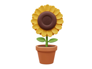 Obraz premium A cheerful blooming sunflower in a terracotta pot under natural sunlight transparent background