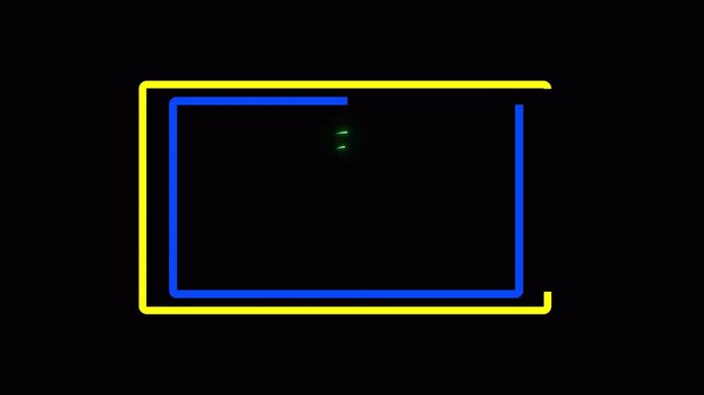 5 second countdown neon in bright green with yellow and blue frame lines on a dark background, futuristic countdown animation for digital timer or modern video intro design.