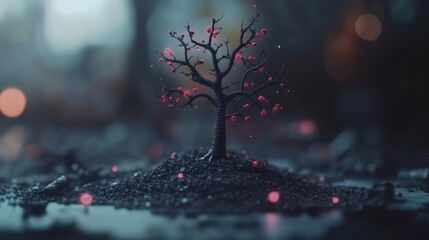 Wire tree model with red crystals