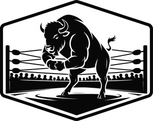 Obraz premium American bison boxer ring design with a powerful silhouette