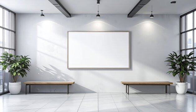 Empty Modern Art Gallery Interior with Blank White Frame
