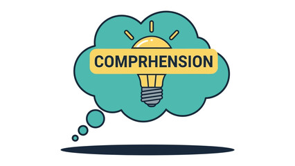 Comprehension Thought: Visualize abstract concept of comprehension in a creative illustration, with thought bubble and bright idea