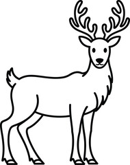 Christmas Line Art Vector of Reindeer with Antlers for Holiday Design