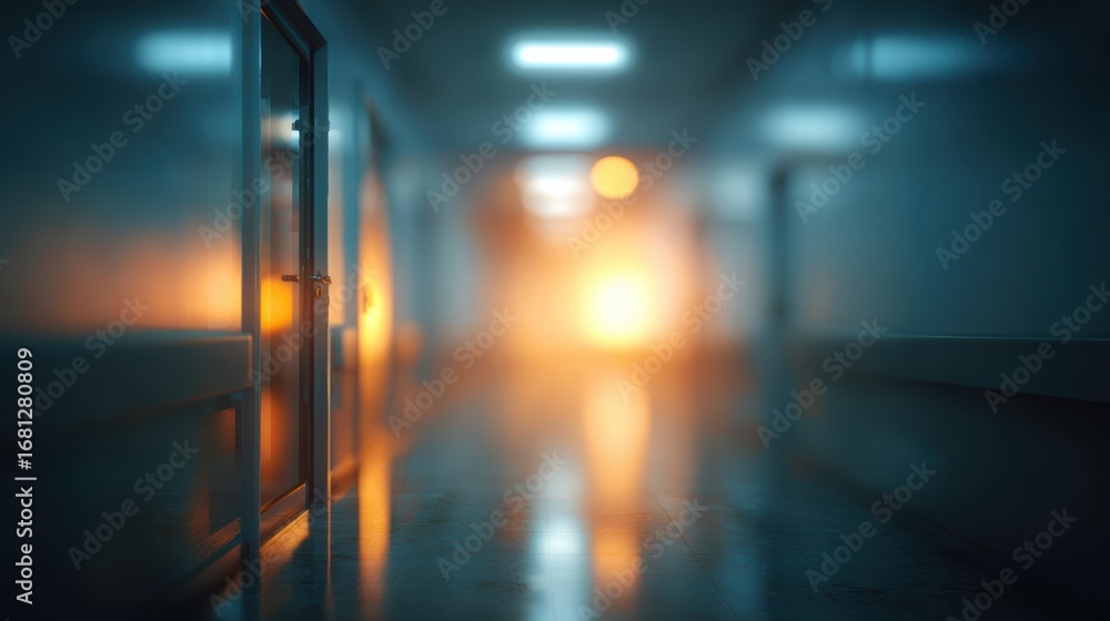 Aufkleber a modern hallway with soft lighting and an ethereal glow, creating a serene and mysterious atmospher