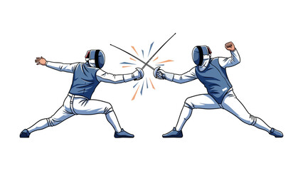 Obraz premium Duel of Skill: Two figures engage in a dynamic fencing match, their weapons clashing with energy and precision. It's a graphic representation of courage, strategic thought.