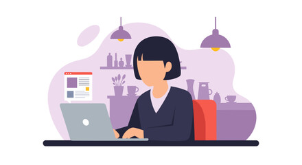 Professional woman working diligently on her laptop in a modern office or home setting, representing remote work, productivity, and online business.