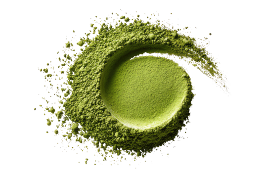 Green powder swirling in a circle, with scattered particles