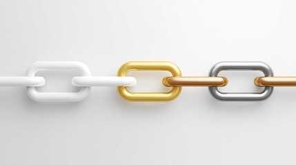Obraz premium A simple background, with interlocking elements of gold, silver, and copper chains, symbolizes connection or collaboration in business, technology, or social networks.