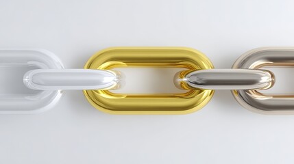 Obraz premium A simple background, with interlocking elements of gold, silver, and copper chains, symbolizes connection or collaboration in business, technology, or social networks.