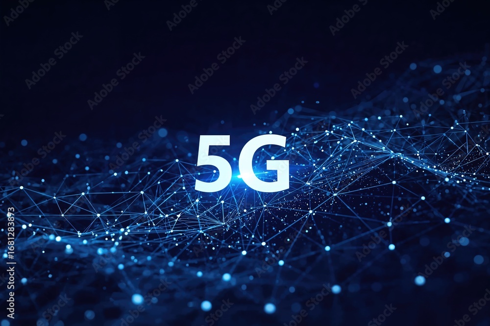 Poster wireless data transfer using 5g technology, abstract concept of high-speed internet.