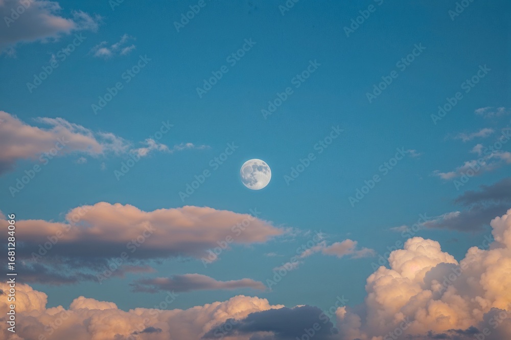 Poster lunar glow amidst a twilight sky and floating clouds