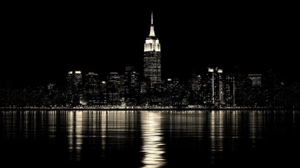 Obraz premium Monochrome night cityscape reflection