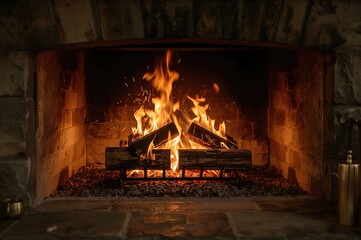 Logging onto flames consuming logs in a hearth