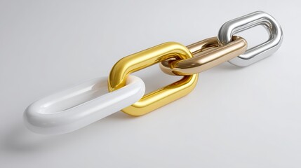 Obraz premium A simple background, with interlocking elements of gold, silver, and copper chains, symbolizes connection or collaboration in business, technology, or social networks.