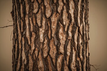 Dark wood bark entwined with slender tendrils