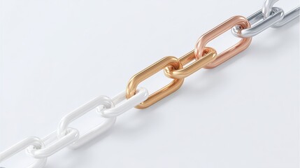Obraz premium A simple background, with interlocking elements of gold, silver, and copper chains, symbolizes connection or collaboration in business, technology, or social networks.
