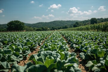 View of a field growing cabbages
