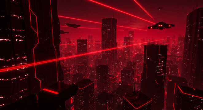 Futuristic neon cityscape with flying vehicles, a vibrant vision of tomorrow's metropolis.