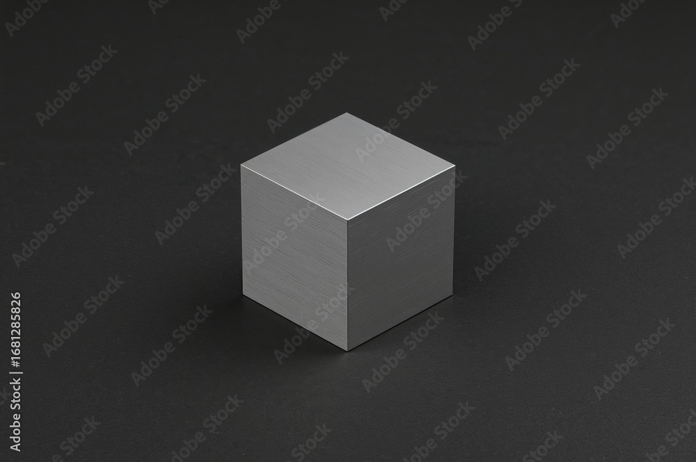 Poster a lone pale gray cube rests on a deep gray base, featuring a faintly textured metallic finish with a