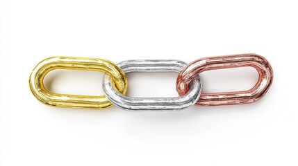 Obraz premium A simple background, with interlocking elements of gold, silver, and copper chains, symbolizes connection or collaboration in business, technology, or social networks.