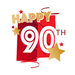 Happy 90th Birthday on red and gold icon