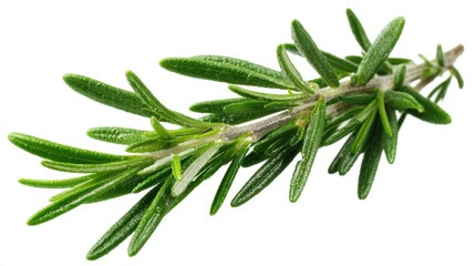 Fototapeta premium Fresh rosemary sprig with vibrant green leaves, perfect for culinary and aromatic purposes, enhancing flavor and fragrance.