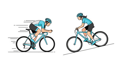 Obraz premium Cycling Techniques: A dynamic illustration showcasing two distinct cycling styles: one for speed and another for ascending a slope, perfect for illustrating different aspects of the sport. 