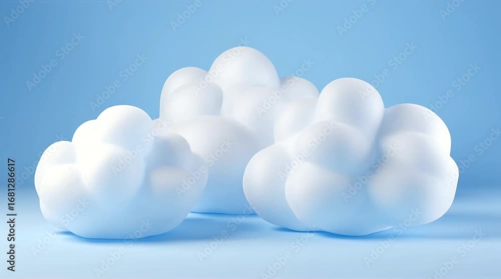 Poster soft and fluffy white clouds in various shapes against a serene blue background, creating a peaceful