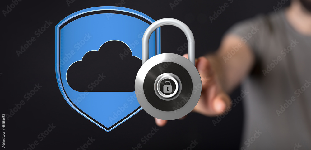 Poster cloud security concept. safe data storage. digital protection.