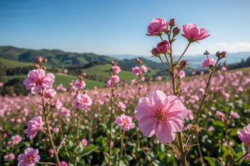 Obraz premium Numerous flowers blooming in a scenic hill garden