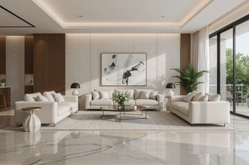 Contemporary lounge design. Home decor simulation. 3D visualization.