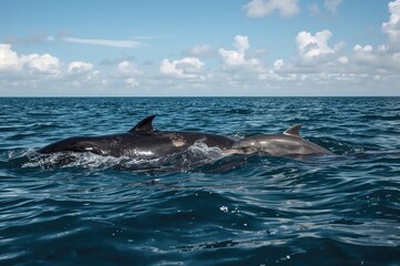 Fototapeta premium Adult whale accompanied by her calf
