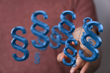 3D rendering of interconnected paragraph symbols.  Legal, law, justice concept.