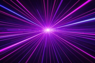 Ultraviolet and blue laser beams against a vibrant neon backdrop. Concepts of digital hyperspace, cyberspace, and light velocity.