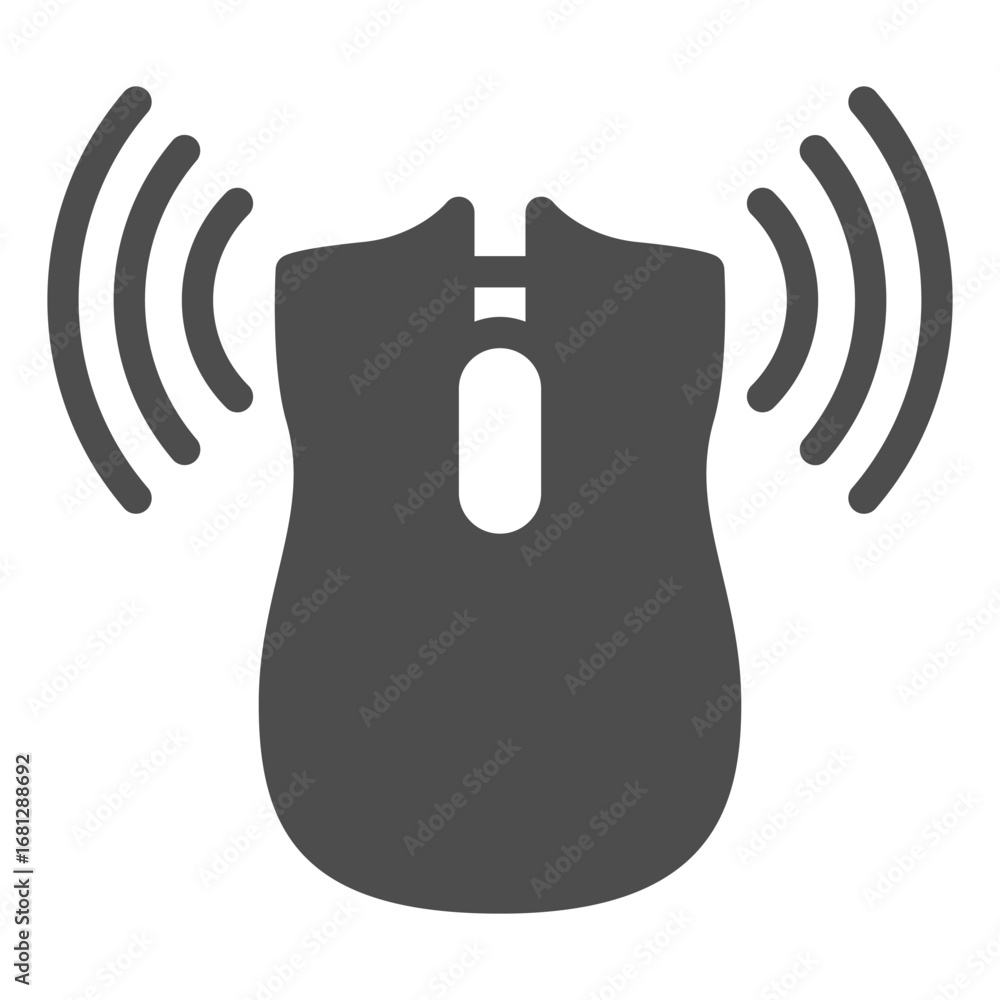 Poster wireless bluetooth computer mouse solid icon, portable electronics concept, pc cursor device sign on