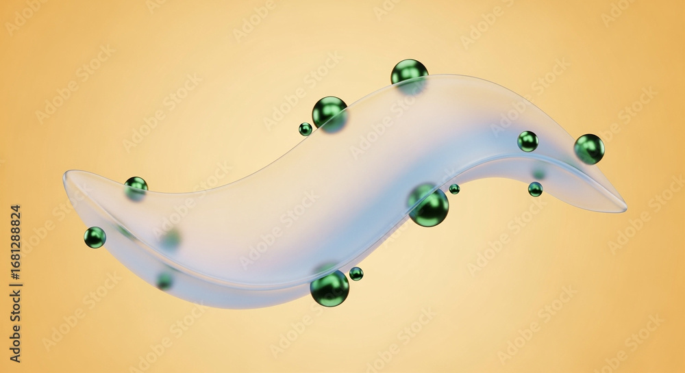 Poster abstract fluid wave with green spheres and light effect