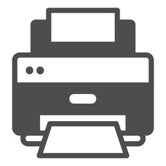 Desktop laser printer with paper solid icon, office equipment concept, PC inkjet printing machine sign on white background, glyph style icon for mobile and web design. Vector graphics.