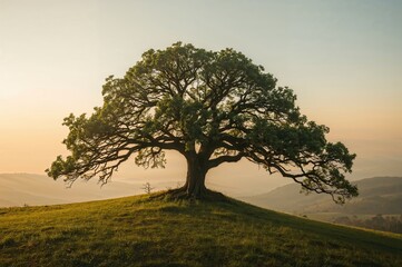 Fototapeta premium Solitary Tree Standing Alone on a Slope