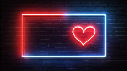 Neon heart sign on brick wall