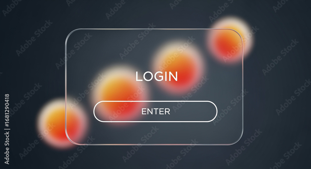 Poster login interface with enter button and glowing orbs